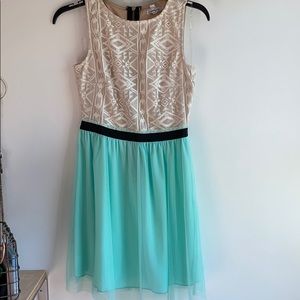 a teal dress
